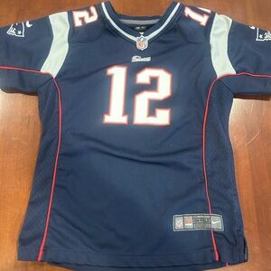 Throwback Girl’s youth Nike Navy and Gray Patriots Brady NFL Jersey